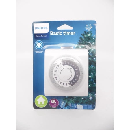 Philips 24-Hour Indoor Plug-in Mechanical Timer, 2 Polarized Outlets, 30-Minute Intervals, Push Pins, Daily Cycle, Override, Ide