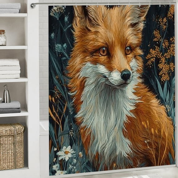RKSupls Christmas Shower Curtain, Fox Animal Theme Shower Curtain with Hooks for Christmas Home Bathroom Decor Washable Curtains, 72x72 in