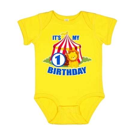 

Inktastic Its My Birthday Circus Tent with Lion 1 Year Old Gift Baby Boy or Baby Girl Bodysuit