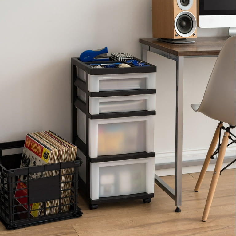 IRIS 4-Drawer Storage Cart with Organizer Top, Black photo 3