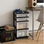 IRIS 4-Drawer Storage Cart with Organizer Top, Black