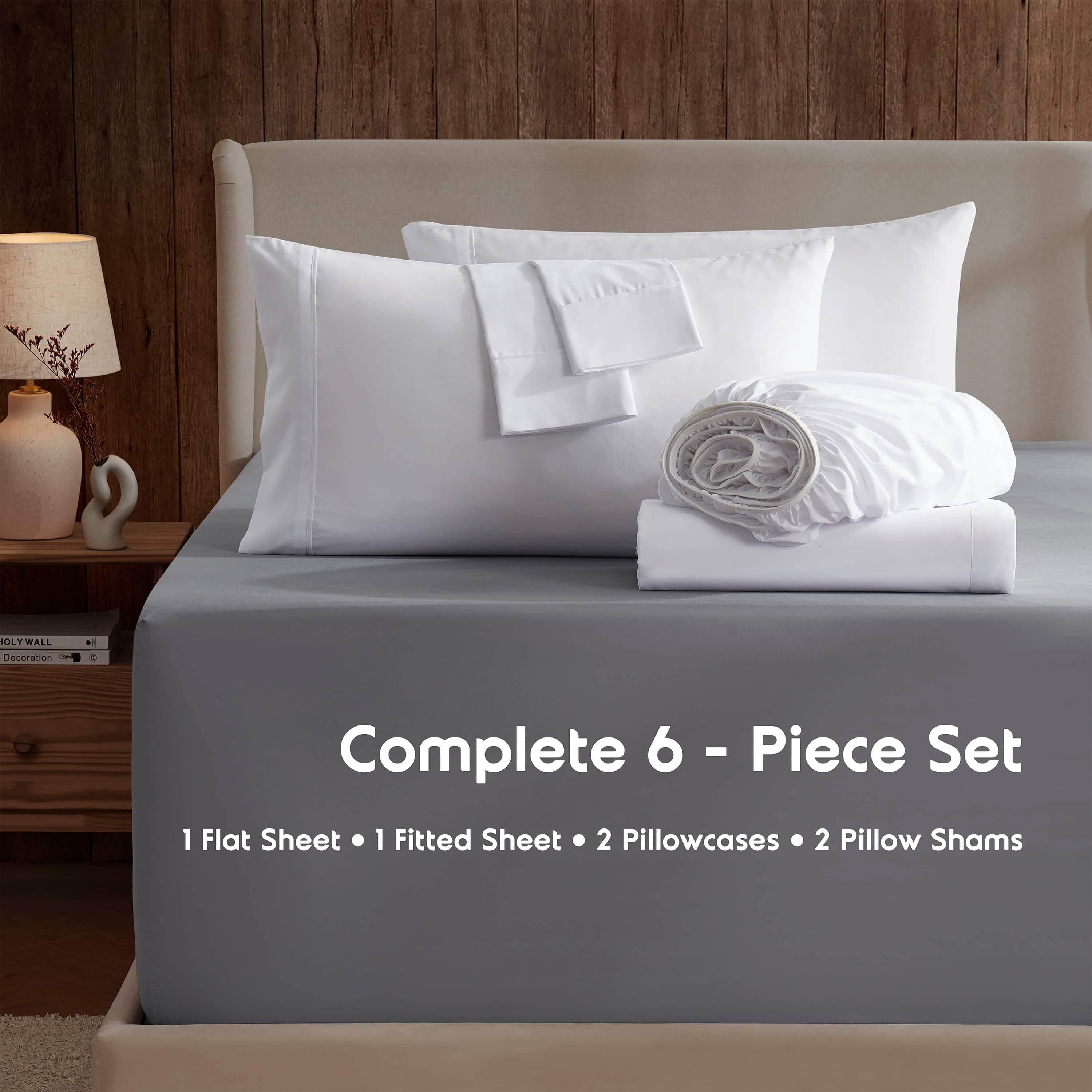 LammaLoe Extra Deep Pocket King Sheets set, Fits 18"-24" Mattress, 6 Piece Soft Microfiber Bed Sheet Sets, White