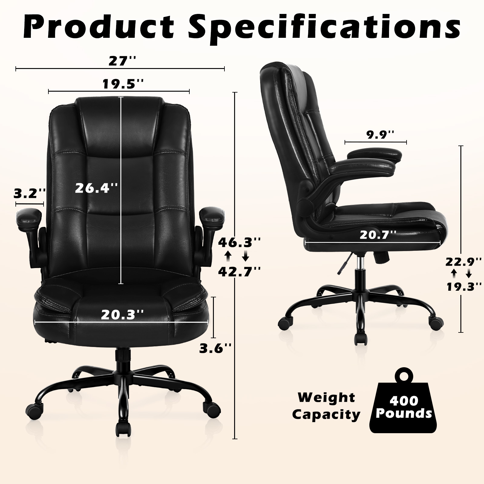 Waleaf Executive Office Chair with Flip-Up Arms, Black photo 8