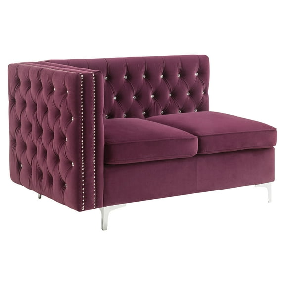 Acme Furniture Contemporary Velvet Nailhead Trim L Shaped Sectional Sofa Set Burgundy