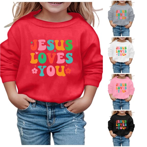 Oiyii Little Girl Letter Graphic Pullover Sweatshirt Crew Neck Long Sleeve Soft Sweatshirts Sport Daily Top,Red