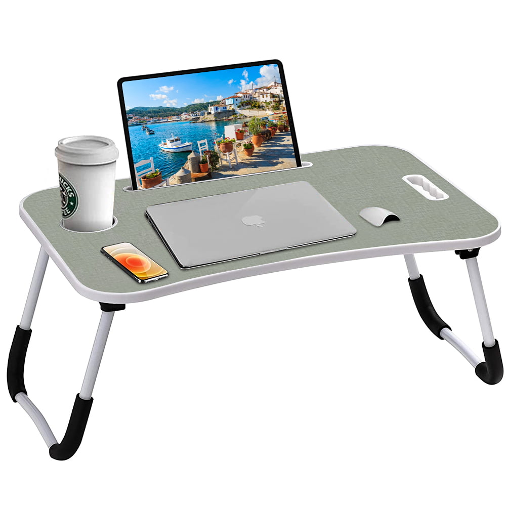 with USB Fan, Green Blue HOSL Adjustable Tablet Computer Desk Laptop Stand Foldable Notebook Table Shelf Portable Reading Table Homework Desk Dinning Table 