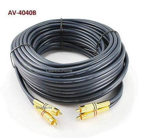 System Audio Cable Gold-Plated Male to Male DJ/Mixer/Stereo 40 ft 2-RCA to 2-RCA