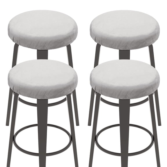 Uxcell 4 Pcs Velvet Bar Stool Covers, 14-18 Inch Round Bar Stool Cover with Elastic Band Stretch Chair Seat Cover Washable Slipcovers for Round Stool Chair, Gray
