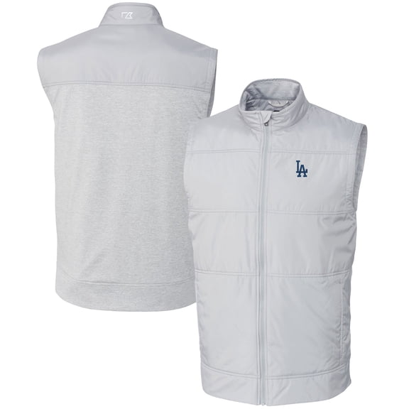 Men's Cutter & Buck  Gray Los Angeles Dodgers Stealth Hybrid Quilted Windbreaker Full-Zip Vest