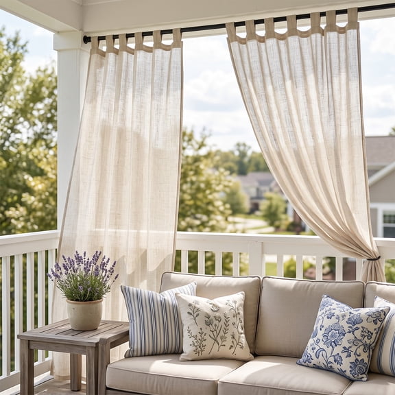 Outdoor Curtains for Patio 2 Panels, Waterproof Tab Top Linen Sheer Drapes 52 x 84 Inch for Pergola Porch Gazebo Indoor Outdoor