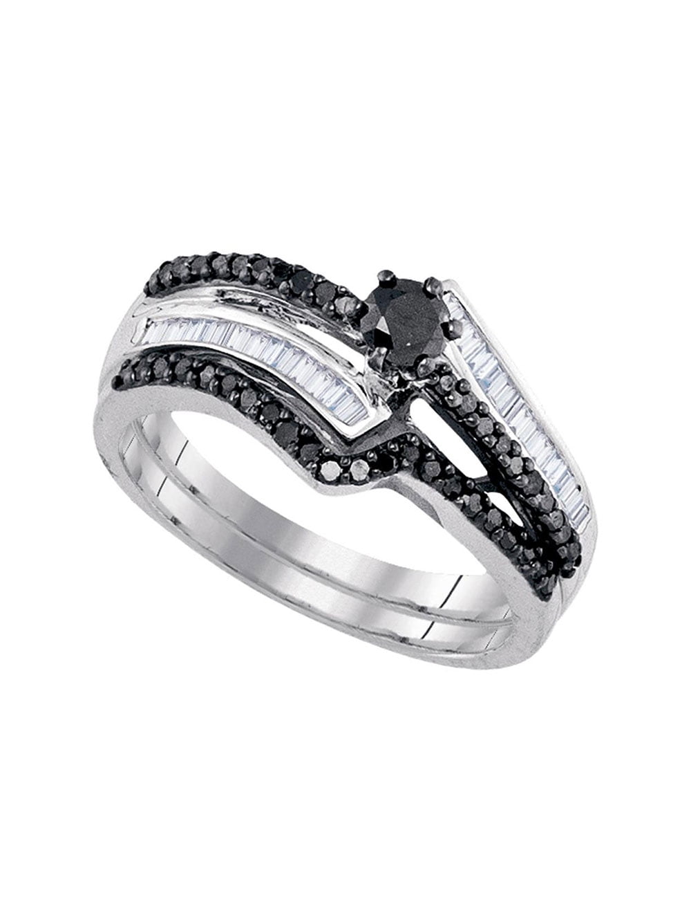Sterling Silver Womens Round Black Color Enhanced Diamond Bridal
