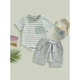 thumbnail image 2 of Coduop Toddler Baby Boys Summer Shorts Set Short Sleeve Striped T-shirt Tops with Shorts Outfits, 2 of 7