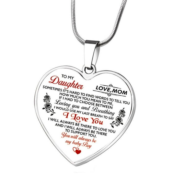 Latrodar Necklace To My Son Daughter MOM Peach Heart Alloy Pendant Easter Monday Valentines Day Gifts for Her