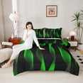 thumbnail image 4 of jejeloiu Geometric Stripes Pattern Full Size Comforter Sets,Green Wave Line Bedding Sets For Men Women Reversible 3 Pieces, 4 of 8