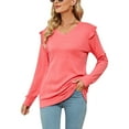 thumbnail image 1 of MAWCLOS Women Loose V Neck Tee Loungewear Solid Color Tunic Blouse Pink XXL, 1 of 3