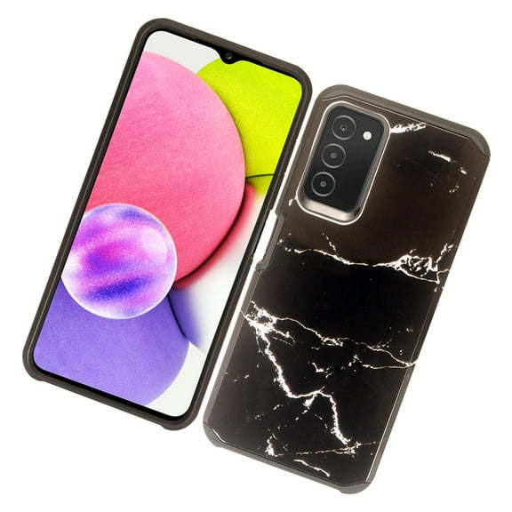 Case for Samsung Galaxy A03S Stylish Design Marble Armor Dual Layer 2 in 1 Rubberized Hard Shockproof TPU Hybrid Cover for Galaxy A03S by Xcell - Marble Black
