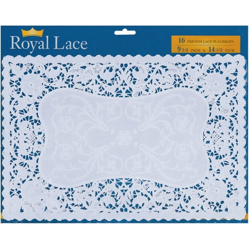 French Lace Paper Doilies, 9.75" x 14.5", Rectangle, 16Pack, White