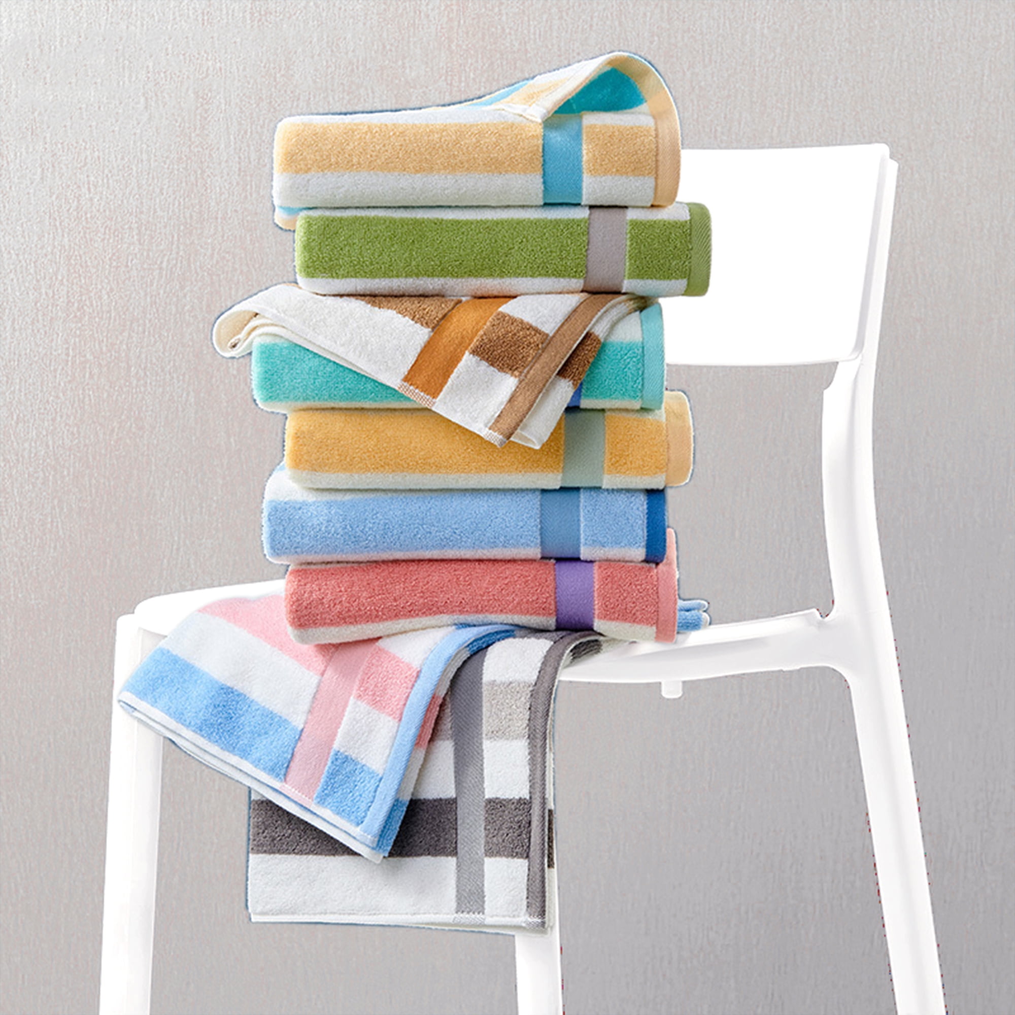Unique Bargains Hand Towels Set of 4 Striped Cotton Brown Yellow/Blue Orange 13" x 29"