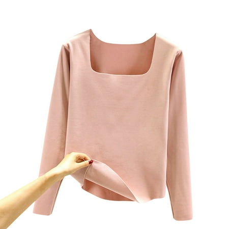 

iOPQO corset tops for women Women Autumn/Winter Solid Color Body Fit Square Neck Long Sleeve Thermal Top womens tops
