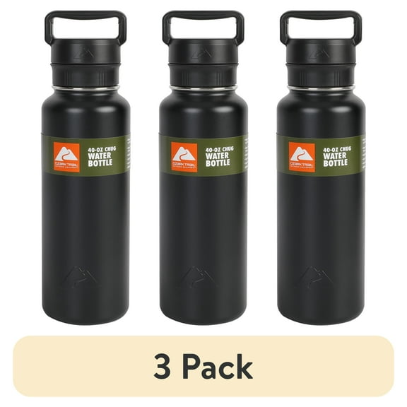 (3 pack) Ozark Trail 40 oz Stainless Steel Insulated Twist Cap Chug Water Bottle, Black