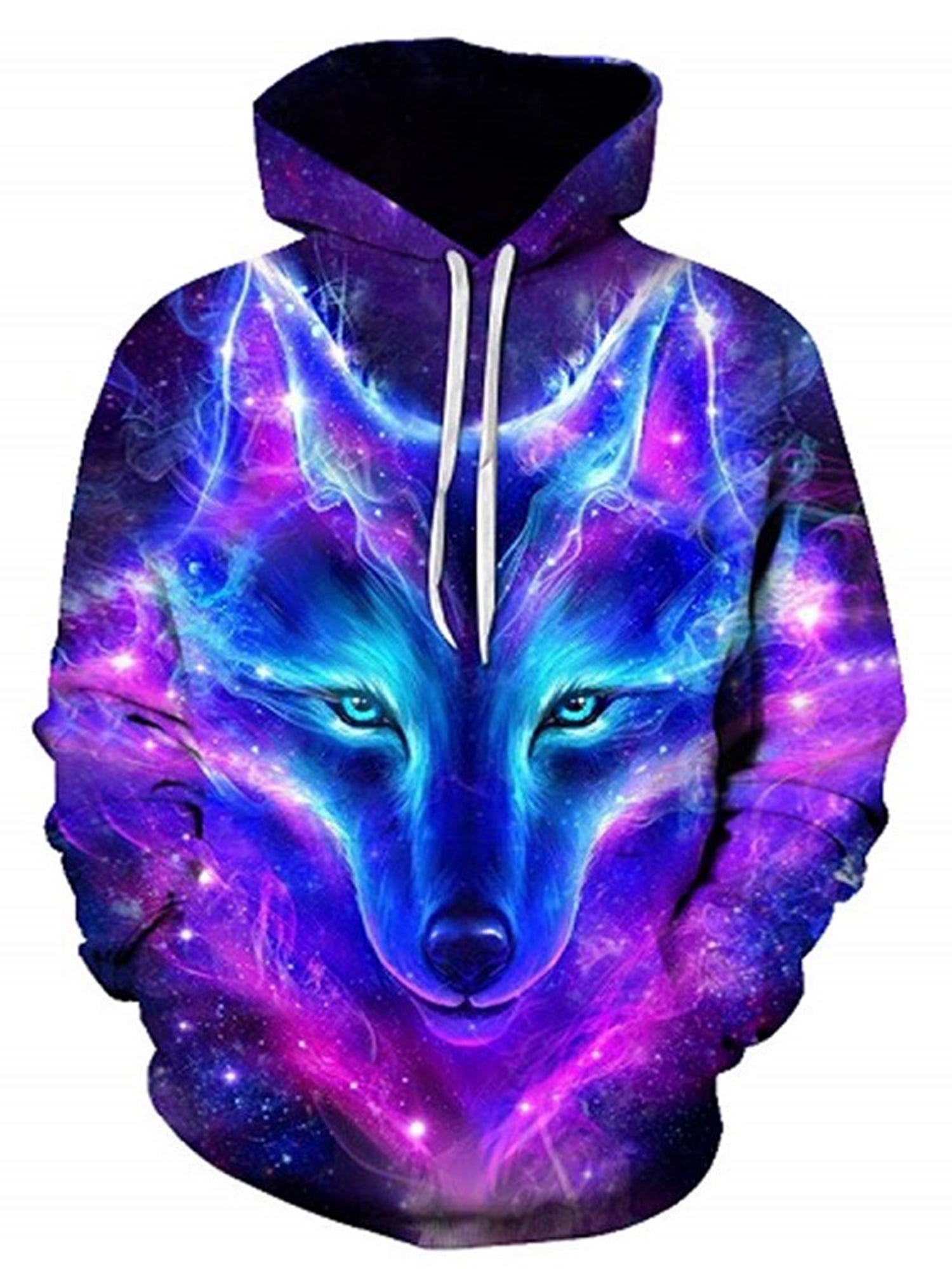 Mens Hooded Long Sleeve 3D Digital Print Lighting Wolf Heads Design Couple Pullover Hoodies Fashion Hoodies Baseball Outwear