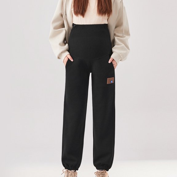 Women's Maternity Pants Casual Loose Wide Leg Cozy Pant Pregnancy Palazzo Lounge Trousers with Pockets Black L
