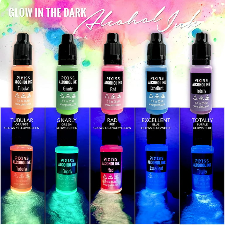 Pixiss Alcohol Ink Set of 5 - Glow in The Dark