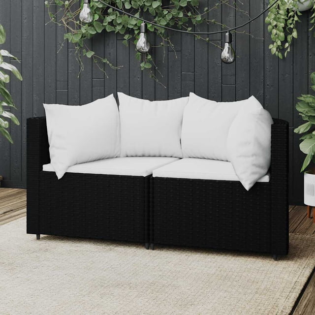 vidaXL Canapés d'Angle de Jardin avec Coussins 2 Pcs Rotin Synthétique Noir