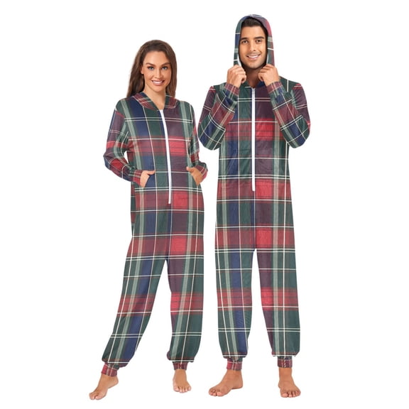 FORMRS Onesies Pajama for Adults Unisex Hoodie Winter Jumpsuit One Piece Sleepwear, Sizes S-2XL, Warm Tartan Mosaic