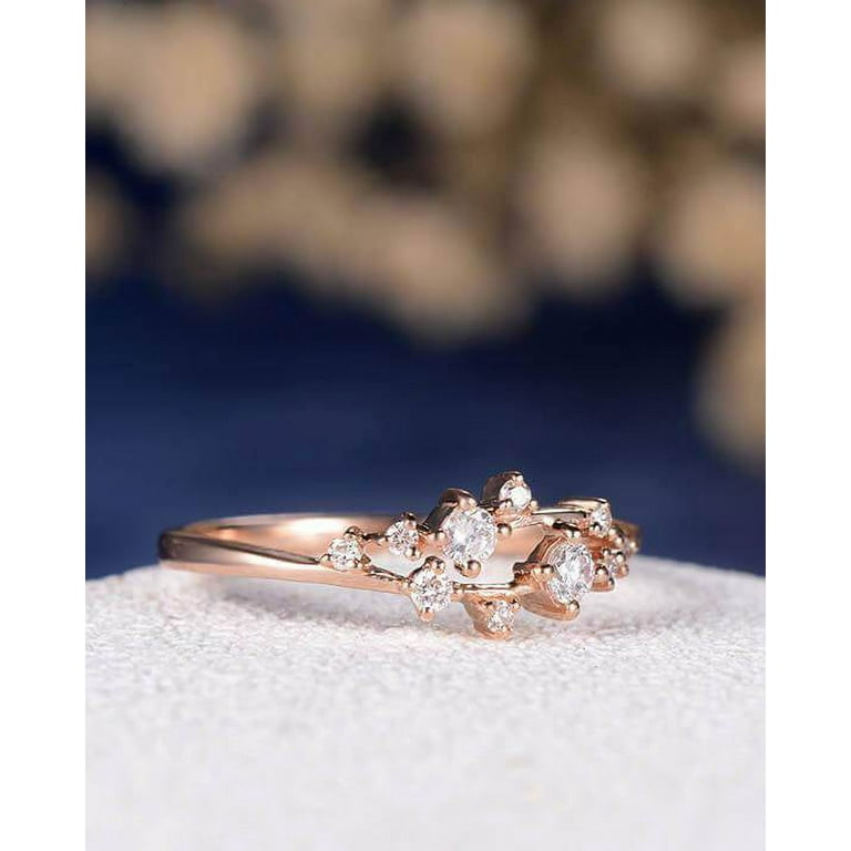 Rose gold online cluster engagement rings