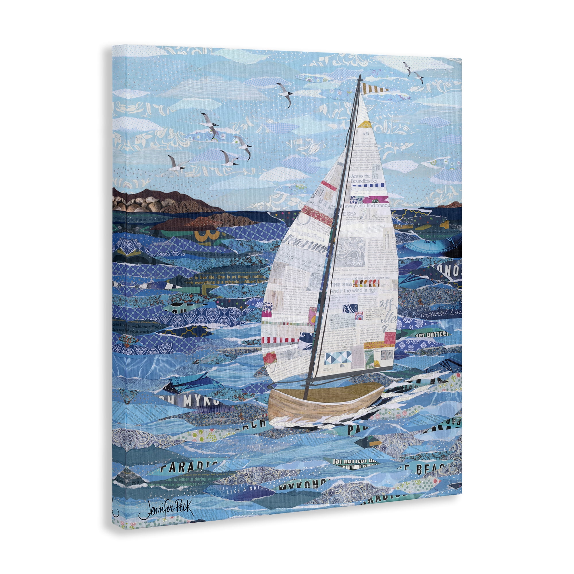 Stupell Industries Collaged Sailboat Scene Transportation Painting Gallery Wrapped Canvas Art Print Wall Art, 16 x 20
