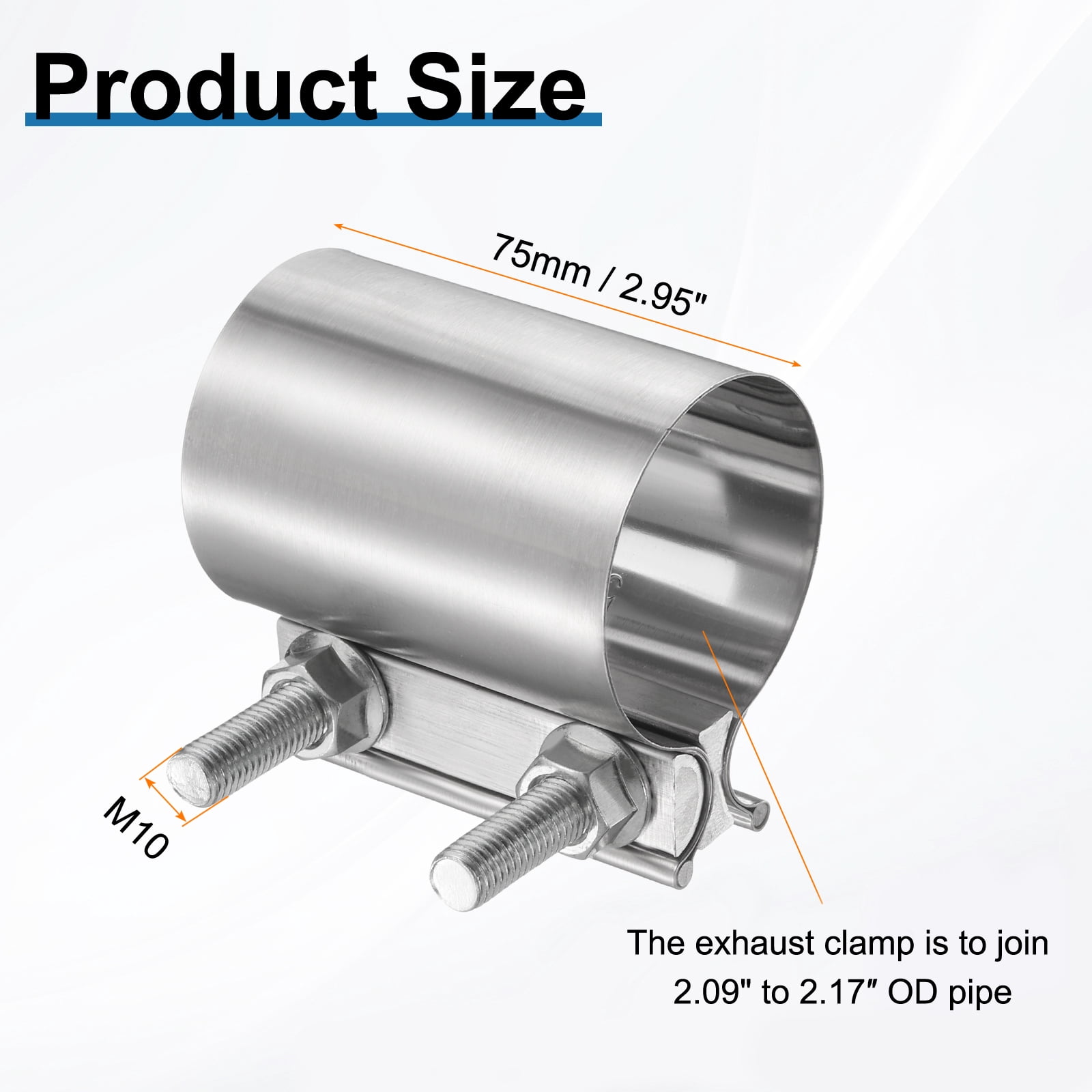 Exhaust Clamp 2.2" Stainless Steel Lap Joint Band Clamp Exhaust Pipes Connection with M10 Screws for Car Muffler Elbow Pipes