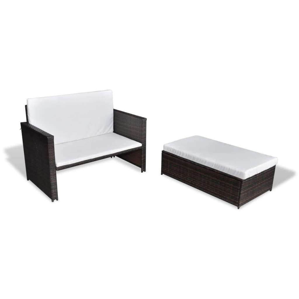 Kepooman 2 PCS Outdoor Patio Rattan Lounge Set, Balcony Corner Middle Sofa Set for Garden, Brown