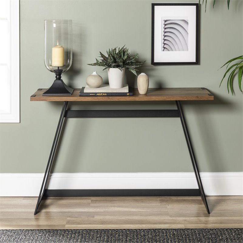 Pemberly Row 46" Metal Entry Table in Reclaimed Barnwood