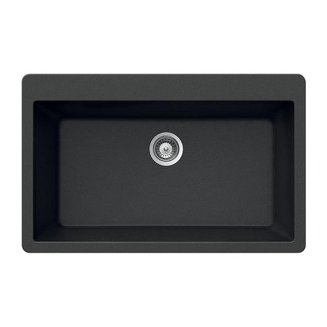 Quartztone Series Composite Granite Topmount Large Single Bowl Kitchen Sink, Black
