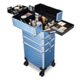 thumbnail image 1 of Byootique Sky Blue Rolling Makeup Case 4in1 Cosmetic Trolley Organizer Lockable, 1 of 11
