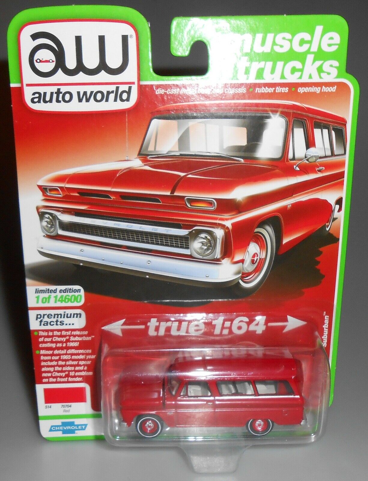AUTO WORLD 1966 Chevy Suburban Red Muscle Trucks New 2021
