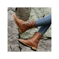 thumbnail image 6 of Gomelly Womens Mid Calf Boots Chunky Low Heel Side-Zip Lace-Up Leather Riding Boots, 6 of 8