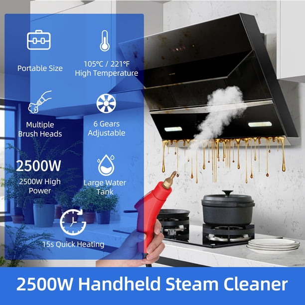 Ovshnrr Nettoyeur vapeur 2500 W, nettoyeur vapeur portable avec 3 têtes de brosse pour cuisine, nettoyeur vapeur portable pour usage domestique pour nettoyer les tissus d'ameublement, la salle de bain