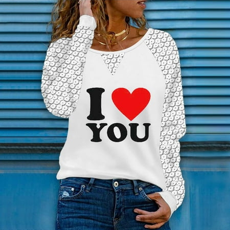 

Zedker Womens Tops Long Sleeve Long Sleeve Shirts for Women Trendy Women s Fashion Round Neck Comfortable Loose Love Print T-Shirt Long Sleeves Blouse Casual Tops Lace