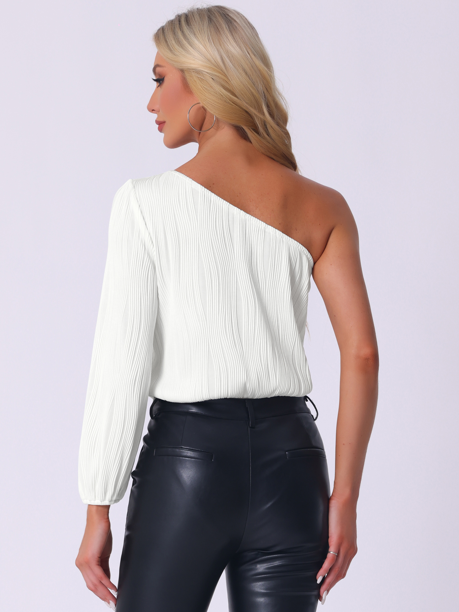 DARING DIVA One Shoulder Bodysuit Long Sleeve Ribbed Body Suits L White