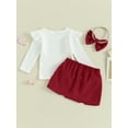 thumbnail image 4 of Suealasg Kids Girls Spring Skirt Outfits 3pcs Toddler Baby Girls Clothes 3M 6M 9M 1T 2T 3T 4T Little Girls Flying Sleeve Ribbed Tops and Corduroy Mini Skirt Headband Set, 4 of 9