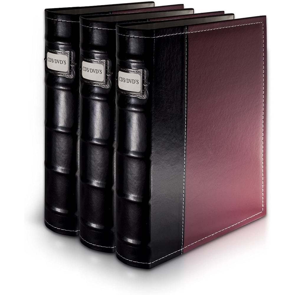 BellagioItalia CD/DVD Storage Binder Set Burgundy Leather 3 Pack