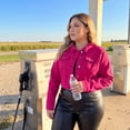 thumbnail image 2 of Agnes Orinda Women's Plus Size Jean Button Outfits Fashion Cropped Denim Jackets 2X Hot Pink, 2 of 8