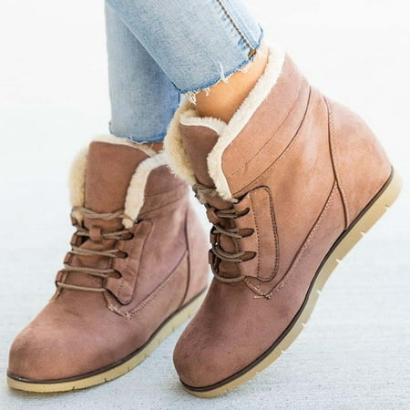 

YOTAMI Womens Shoes Autumn Winter Plus Size Casual Flat Short Cross Tied Plus Velvet Boots Dating Pink 9