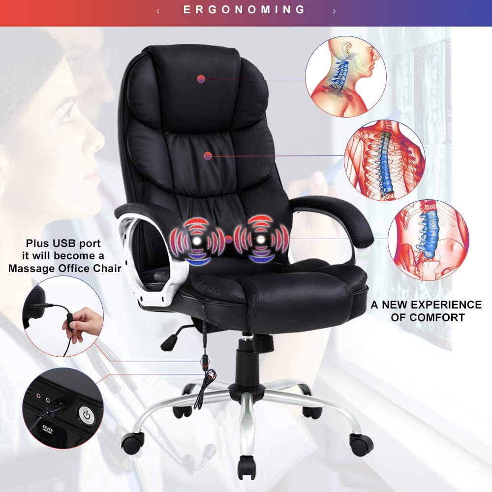 Dkelincs Executive Office Chair Big and Tall Leather Computer Chair Ergonomic Massage Desk Chair Heavy Duty Swivel Task Chair High Density Sponge Seat & Back Chair with Padded Armrest
