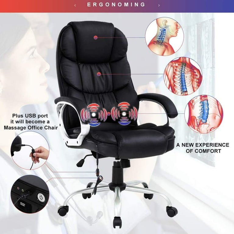 Dkelincs Executive Office Chair Big and Tall Leather Computer Chair Ergonomic Massage Desk Chair Heavy Duty Swivel Task Chair High Density Sponge Seat