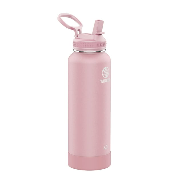 Takeya Actives Botella De Agua Aislada De Acero Inoxidable Con Tapa Con Pajita, 40 Onzas, Rubor