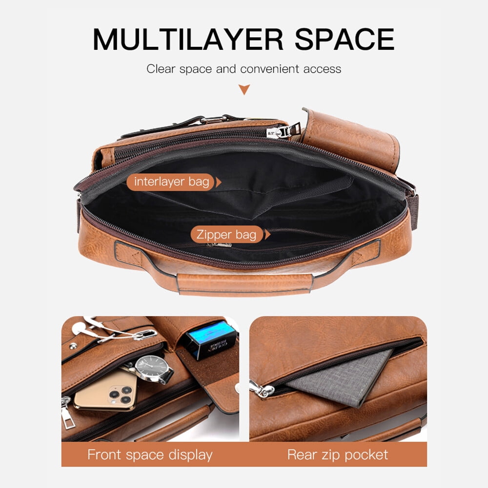 Men's Shoulder Messenger Bag PU Leather Handbag Business Crossbody Bag Briefcase