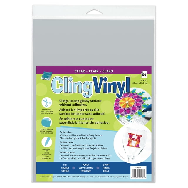 Película Transparente de Adhesión Estática Grafix para Crear Adhesivos para Ventanas 9x12